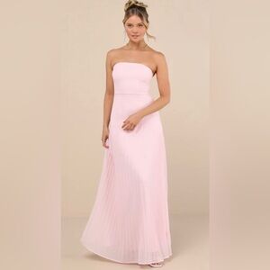 Lulus Celebratory Aesthetic Pleated Maxi Dress Blush Pink M NWT